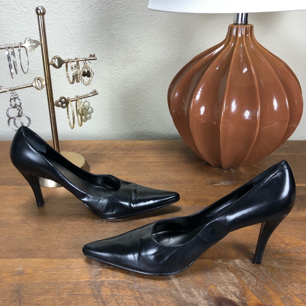 Nine West Black Leather Pointed Stiletto Heels - Picture 4 of 8